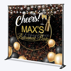 Aperturee - Aperturee Personalized Retirement Party Backdrop Gold and Black Cheers to Retirement Background with Champagne and Balloons