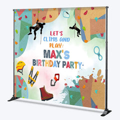 Aperturee - Aperturee Personalized Rock Climbing Birthday Party Backdrop Let’s Climb and Play Custom Name Gear Background