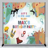 Aperturee - Aperturee Personalized Rock Climbing Birthday Party Backdrop Let’s Climb and Play Custom Name Gear Background