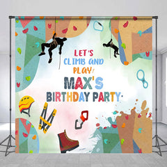 Aperturee - Aperturee Personalized Rock Climbing Birthday Party Backdrop Let’s Climb and Play Custom Name Gear Background