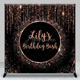 Aperturee - Aperturee Personalized Rose Gold Glitter Birthday Bash Custom Backdrop Elegant Black and Sparkle Party Decoration