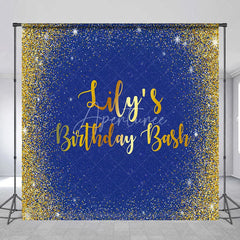 Aperturee - Aperturee Personalized Royal Blue and Gold Glitter Birthday Custom Backdrop Sparkling Party Celebration Decor