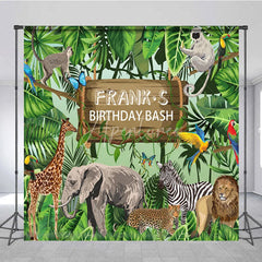 Aperturee - Aperturee Personalized Safari Birthday Bash Backdrop Wild Jungle Animals Theme Custom Name Tropical Party Decor for Boy