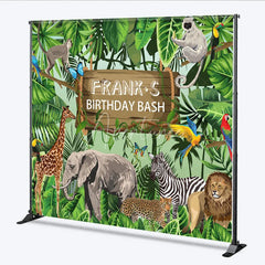 Aperturee - Aperturee Personalized Safari Birthday Bash Backdrop Wild Jungle Animals Theme Custom Name Tropical Party Decor for Boy