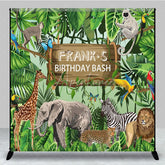Aperturee - Aperturee Personalized Safari Birthday Bash Backdrop Wild Jungle Animals Theme Custom Name Tropical Party Decor for Boy
