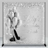 Aperturee - Aperturee Personalized Silver Balloon Custom Birthday Backdrop Diamonds High Heels Women Party Photography Background
