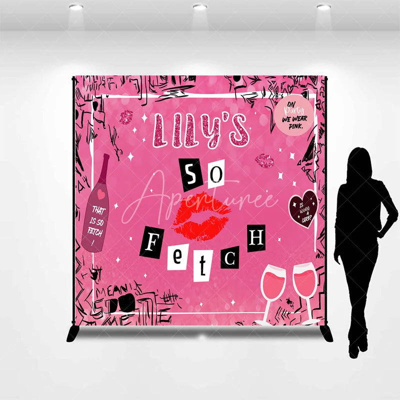 Aperturee - Aperturee Personalized So Fetch Pink Y2K Birthday Backdrop Custom Name Mean Girls Theme Party Banner