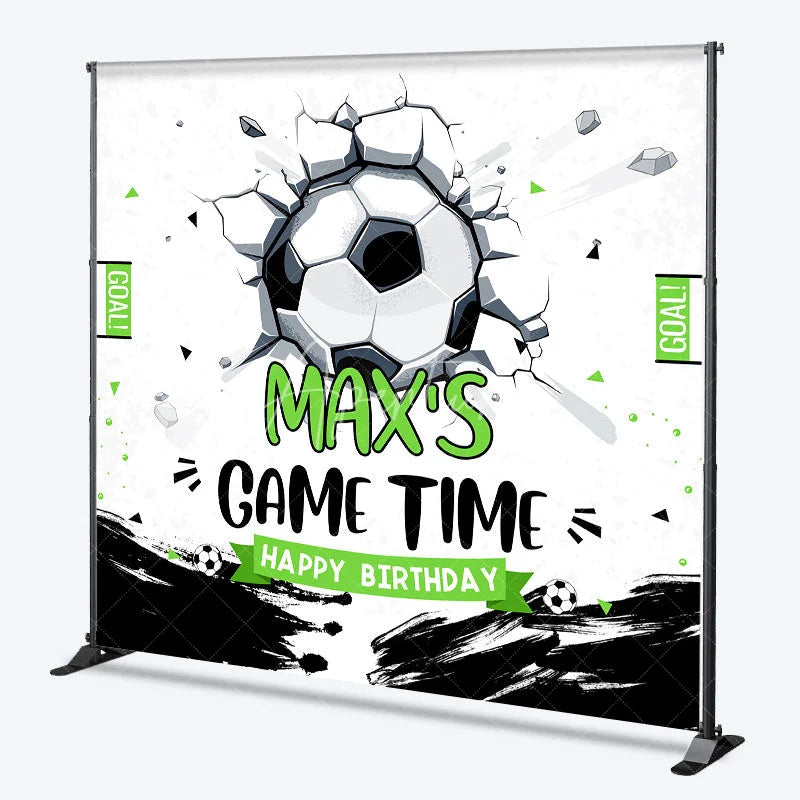 Aperturee - Aperturee Personalized Soccer Ball Cracked Wall Birthday Backdrop Custom Game Time Sports Party Decor
