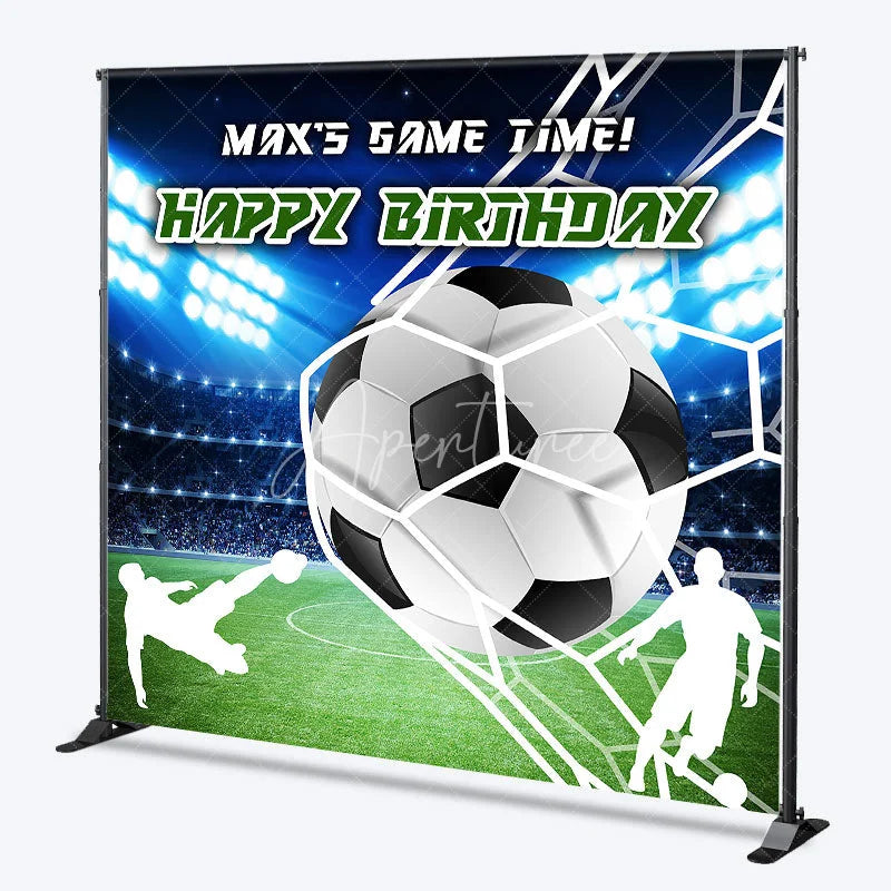 Aperturee - Aperturee Personalized Soccer Ball Goal Net Backdrop with Stadium Lights Game Time Birthday Party