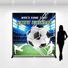 Aperturee - Aperturee Personalized Soccer Ball Goal Net Backdrop with Stadium Lights Game Time Birthday Party