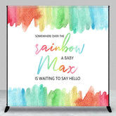 Aperturee - Aperturee Personalized Somewhere Over the Rainbow Baby Shower Backdrop Watercolor Pastel Rainbow Party Decor