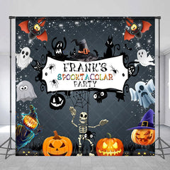 Aperturee - Aperturee Personalized Spooktacular Halloween Party Backdrop Cute Ghost Skeleton and Pumpkins Custom Name Kids Decor