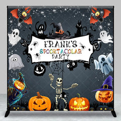 Aperturee - Aperturee Personalized Spooktacular Halloween Party Backdrop Cute Ghost Skeleton and Pumpkins Custom Name Kids Decor
