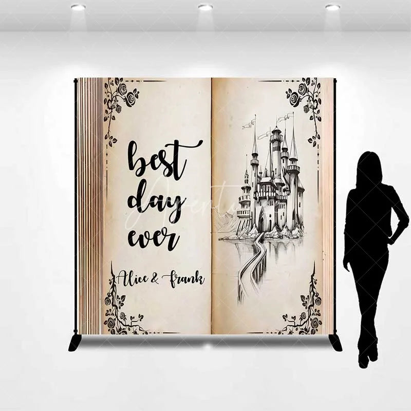 Aperturee - Aperturee Personalized Storybook Castle Wedding Backdrop Best Day Ever Fairy Tale Marriage Party Decoration