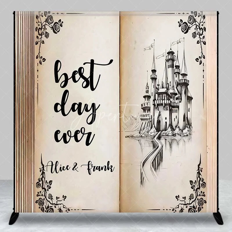 Aperturee - Aperturee Personalized Storybook Castle Wedding Backdrop Best Day Ever Fairy Tale Marriage Party Decoration
