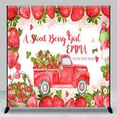 Aperturee - Aperturee Personalized Strawberry Baby Shower Backdrop A Berry Sweet Girl is on the Way Theme Red Truck Summer Party Decor