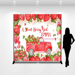 Aperturee - Aperturee Personalized Strawberry Baby Shower Backdrop A Berry Sweet Girl is on the Way Theme Red Truck Summer Party Decor