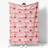 Aperturee - Aperturee Personalized Strawberry Blanket with Custom Name Berry Sweet Fruit Theme for Baby Girl Nursery Decor Gift