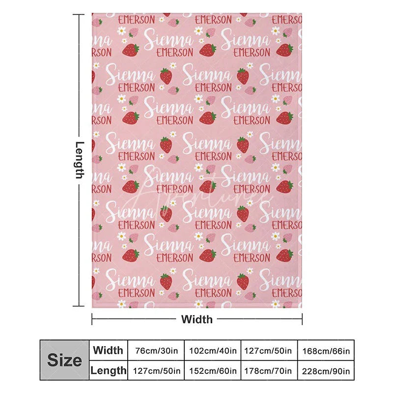 Aperturee - Aperturee Personalized Strawberry Blanket with Custom Name Berry Sweet Fruit Theme for Baby Girl Nursery Decor Gift