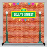 Aperturee - Aperturee Personalized Street Sign Birthday Backdrop Kids TV Show Inspired Brick Wall Custom Name Party Photo Booth Decor