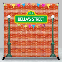 Aperturee - Aperturee Personalized Street Sign Birthday Backdrop Kids TV Show Inspired Brick Wall Custom Name Party Photo Booth Decor