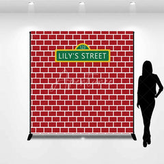 Aperturee - Aperturee Personalized Street Sign Red Brick Backdrop Custom Name Street Photography Background Urban Theme Birthday