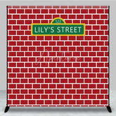 Aperturee - Aperturee Personalized Street Sign Red Brick Backdrop Custom Name Street Photography Background Urban Theme Birthday
