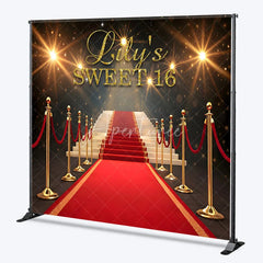 Aperturee - Aperturee Personalized Sweet 16 Custom Birthday Backdrop Red Carpet Hollywood Glamour and Gold Glitter Decoration