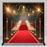 Aperturee - Aperturee Personalized Sweet 16 Custom Birthday Backdrop Red Carpet Hollywood Glamour and Gold Glitter Decoration