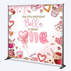 Aperturee - Aperturee Personalized Sweet One Birthday Backdrop Donuts and Cupcakes Sweetheart 1st Birthday Party Decoration