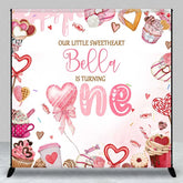 Aperturee - Aperturee Personalized Sweet One Birthday Backdrop Donuts and Cupcakes Sweetheart 1st Birthday Party Decoration