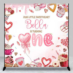 Aperturee - Aperturee Personalized Sweet One Birthday Backdrop Donuts and Cupcakes Sweetheart 1st Birthday Party Decoration
