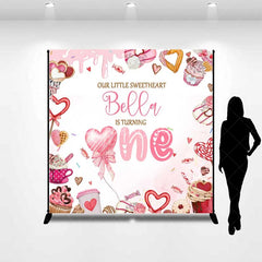 Aperturee - Aperturee Personalized Sweet One Birthday Backdrop Donuts and Cupcakes Sweetheart 1st Birthday Party Decoration