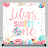 Aperturee - Aperturee Personalized Sweet One First Birthday Custom Backdrop Pastel Candy Dessert Theme with Macarons and Donuts
