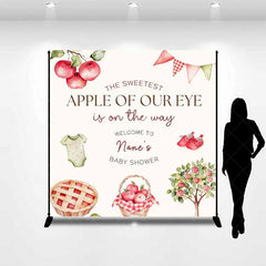 Aperturee - Aperturee Personalized Sweetest Apple of Our Eye Baby Shower Backdrop Red Apple Tree and Pie Party Decoration