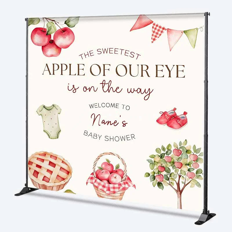 Aperturee - Aperturee Personalized Sweetest Apple of Our Eye Baby Shower Backdrop Red Apple Tree and Pie Party Decoration