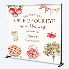 Aperturee - Aperturee Personalized Sweetest Apple of Our Eye Baby Shower Backdrop Red Apple Tree and Pie Party Decoration