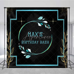 Aperturee - Aperturee Personalized Teal Floral Custom Birthday Backdrop Gold Frame Black Elegant Party Photography Background