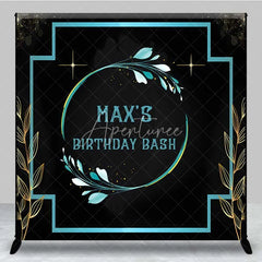Aperturee - Aperturee Personalized Teal Floral Custom Birthday Backdrop Gold Frame Black Elegant Party Photography Background