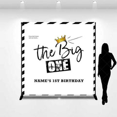 Aperturee - Aperturee Personalized The Big One 1st Birthday Backdrop Black and White Stripes with Gold Crown Party Background