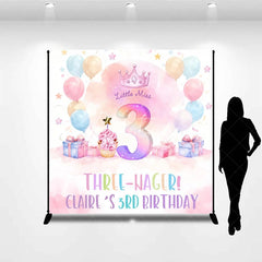 Aperturee - Aperturee Personalized Three-nager 3rd Birthday Backdrop Little Miss Three with Pastel Balloons Custom Name Party Decor