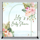 Aperturee - Aperturee Personalized Tropical Floral Baby Shower Backdrop Aloha Luau Palm Leaves and Anthurium Theme Custom Name Arch Banner