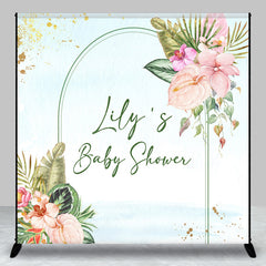 Aperturee - Aperturee Personalized Tropical Floral Baby Shower Backdrop Aloha Luau Palm Leaves and Anthurium Theme Custom Name Arch Banner