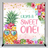 Aperturee - Aperturee Personalized Tropical Pineapple Sweet One Backdrop with Hibiscus Flowers and Palm Leaves First Birthday Party Decor