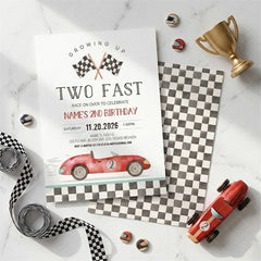 Aperturee - Aperturee Set of 20 Personalized Two Fast Racing Car 2nd Birthday Invitation Custom Checkered Flag Party Decor for Boys