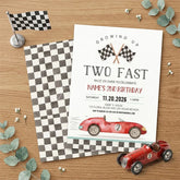 Aperturee - Aperturee Set of 20 Personalized Two Fast Racing Car 2nd Birthday Invitation Custom Checkered Flag Party Decor for Boys