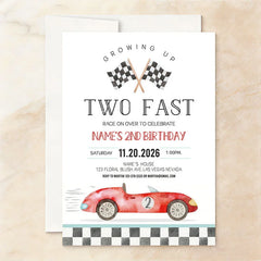 Aperturee - Aperturee Set of 20 Personalized Two Fast Racing Car 2nd Birthday Invitation Custom Checkered Flag Party Decor for Boys