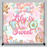 Aperturee - Aperturee Personalized Two Sweet 2nd Birthday Backdrop Candyland Gingerbread and Lollipop Theme Winter Sweet Shoppe Party Decor