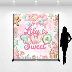 Aperturee - Aperturee Personalized Two Sweet 2nd Birthday Backdrop Candyland Gingerbread and Lollipop Theme Winter Sweet Shoppe Party Decor
