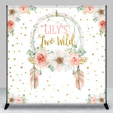 Aperturee - Aperturee Personalized Two Wild 2nd Birthday Backdrop Boho Floral Dreamcatcher Theme Custom Name Party Decor for Girl